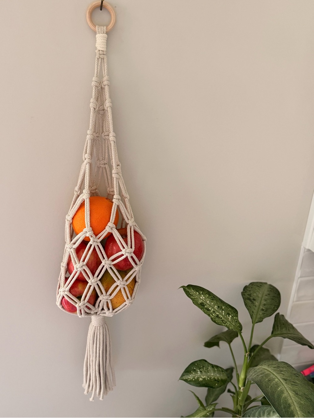 Neutral Cotton Macramé Hanging Fruit Holder - Wall Decor